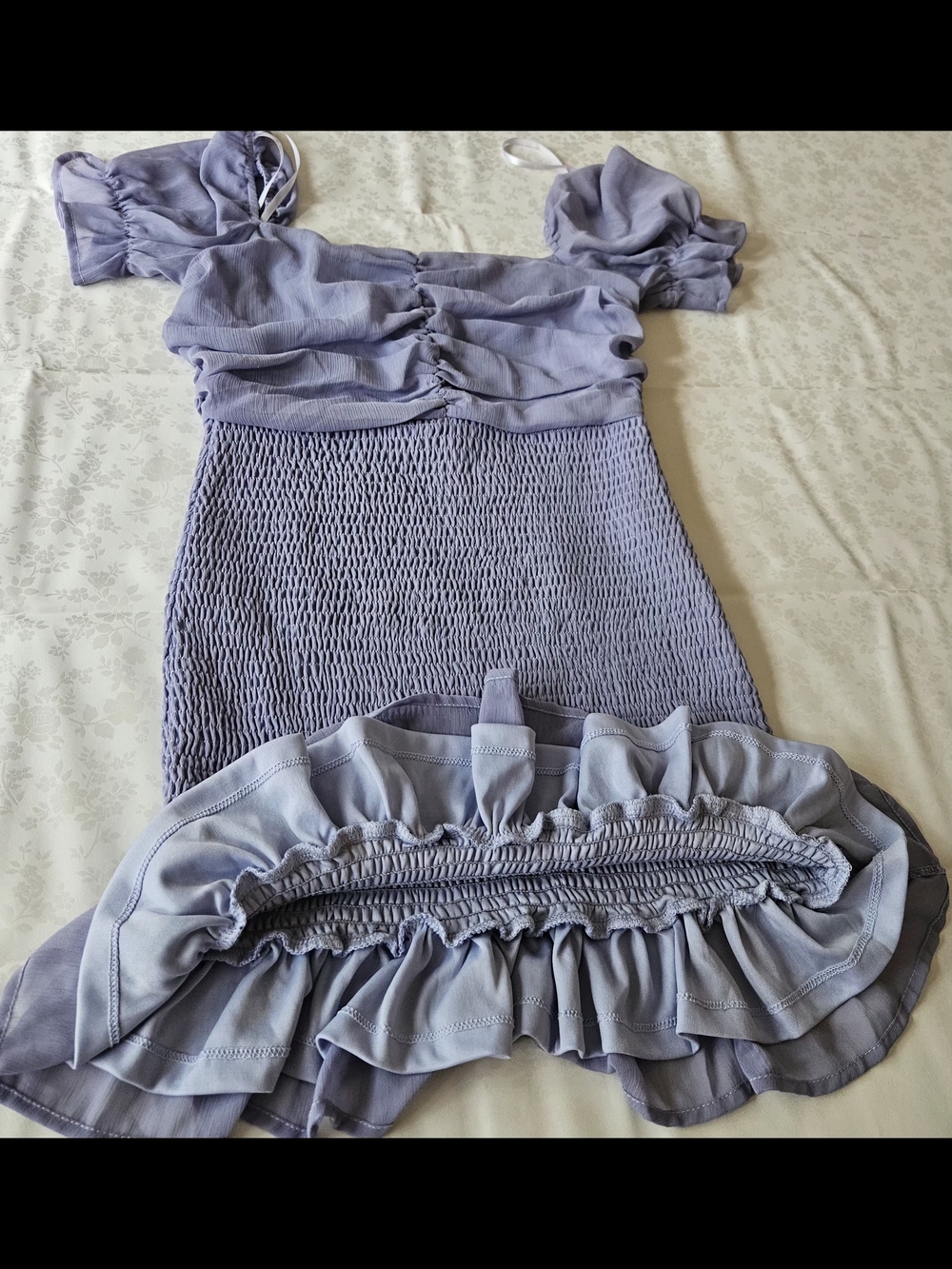SHE + SKY Periwinkle Blue Smocked Bodycon Mini Dress Chiffon Ruched Bust Size S - Picture 11 of 15